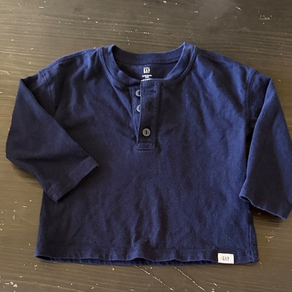 2 Kids Long Sleeve Henley Shirts - Navy and Tan - Picture 4 of 4